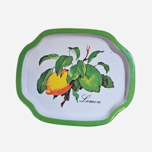 vintage cottagecore boho lemon lime small metal tray